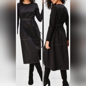 Zara Black Long Sleeve Dress with Waist Tie